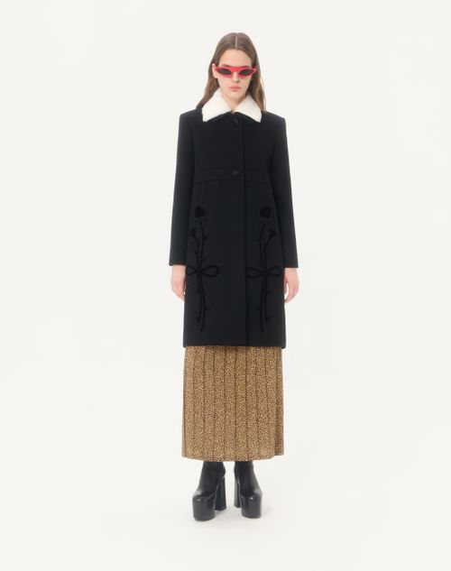 Valentino - Embroidered Compact Drap Coat - Black/white - Woman - Coats And Outerwear