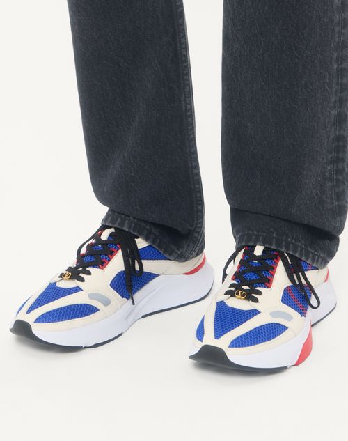 Valentino Garavani - Baskets Demivee En Tissu Ajouré Avec Empiècements En Daim - Blanc/bleu - Homme - Baskets