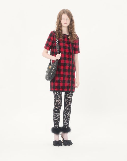Valentino - Short Dress In Damier Tweed - Paris/black - Woman - Dresses