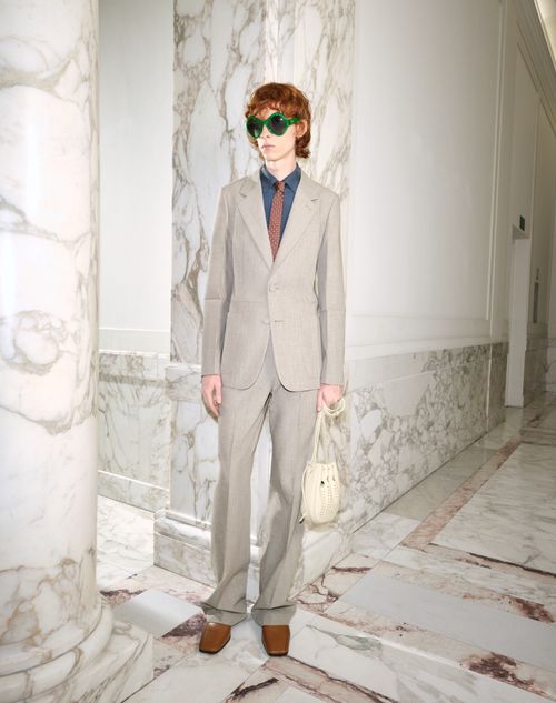 Valentino - Valentino Single-breasted Jacket In Boutonné Wool - Light Grey - Man - Coats And Blazers