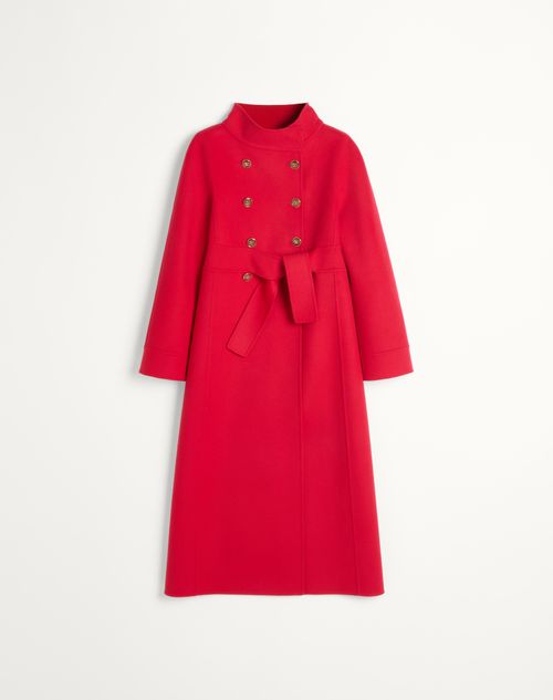 Valentino High-neck Double-breast Belted Wool Cashmere Coat In Dark Red