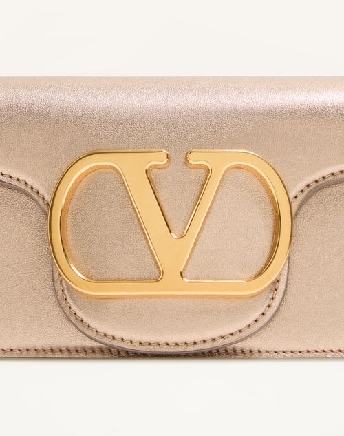 Valentino Garavani - Valentino Garavani Locò Small Shoulder Bag In Laminated Calfskin - Champagne - Woman - Shoulder Bags