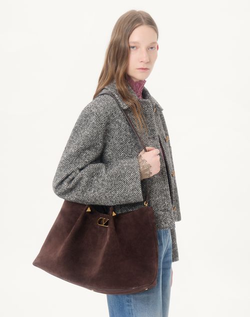 Valentino Garavani - Valentino Garavani Large Shopping Bag In Soft Suede - Ebony - Woman - Totes