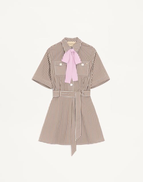 Valentino Short Dress In Vichy Cotton Woman Chocolate/ivory 44