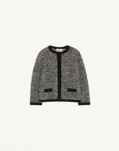Valentino - Giacca In Maglia In Lino E Lurex - Nero/avorio - Donna - Giacche E Caban