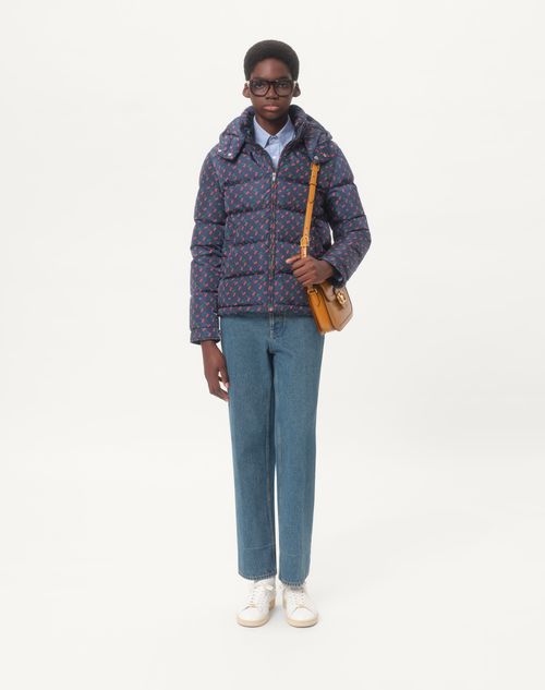 Valentino - Nylon Hooded Down Jacket With Cherryfic Print - Blue - Man - Outerwear