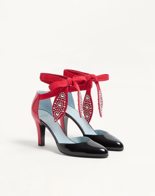 Valentino Garavani - Foliefoliage Pumps In Abrasive Calfskin 85mm - Black/pure Red - Woman - Pumps
