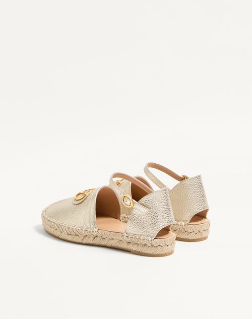Valentino Garavani - Vlogo Signature Ballerinas Aus Laminiertem, Genarbtem Kalbsleder 25 mm - Platin - Frau - Espadrilles Und Wedges