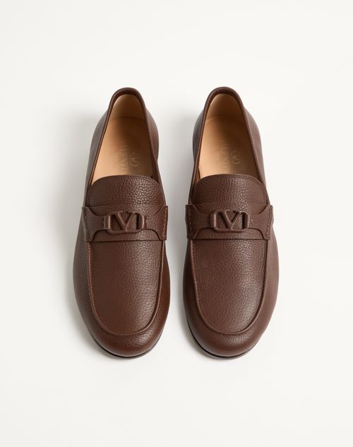 Valentino Garavani - Vlogo Signature Deer Leather Loafer - Brown - Man - Loafers And Driver