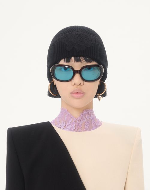 Valentino Garavani - Vlogo Signature Cashmere And Lace Beanie - Black - Woman - Hats And Gloves