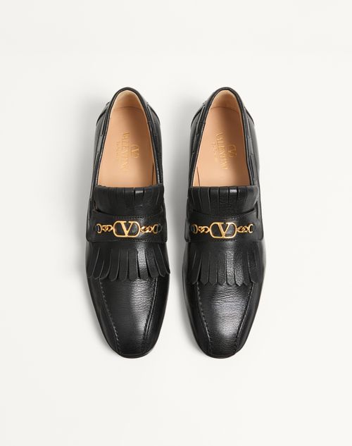 Valentino Garavani - Vlogo Signature Kidskin Loafer With Fringes - Black - Man - Loafers And Driver