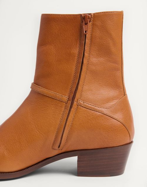 Valentino Garavani - Pat Ankle Boot In Kidskin - Roasted Pecan - Man - Boots