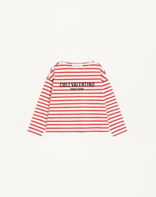 Valentino Garavani Cotton Long Sleeve T-shirt With Print In Ivoire/rouge