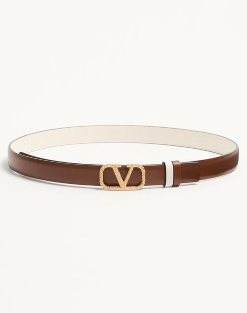 Valentino Garavani Vlogo Signature Reversible Belt In 20 Mm Calfskin Woman Ivory/brown 070