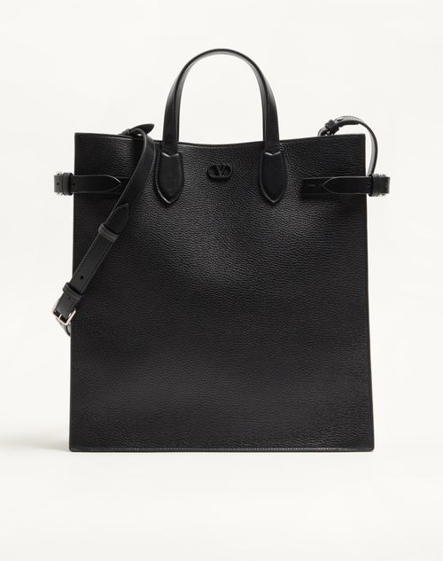 Valentino Garavani - ヴァレンティノ ガラヴァーニ アンティーブ グレインレザー ミディアム トート - ブラック - メンズ - トート