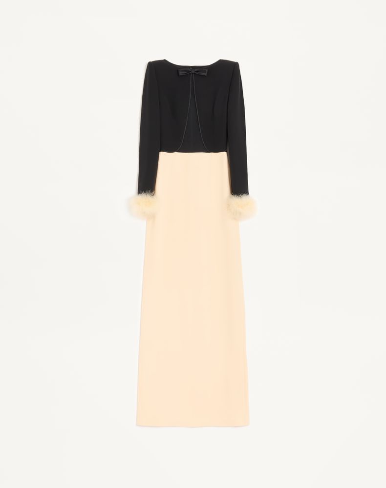 Valentino Women's Black/Birch Cady Couture Long Dress With Feathers Woman 36