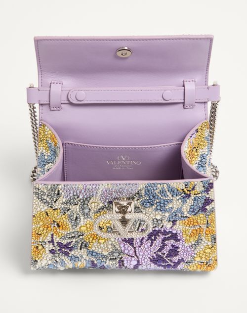 Valentino Garavani - Valentino Garavani Vsling Mini Handbag With Flowerism Rhinestone Motif And Jewel Logo - Lilac - Woman - Top Handle Bags