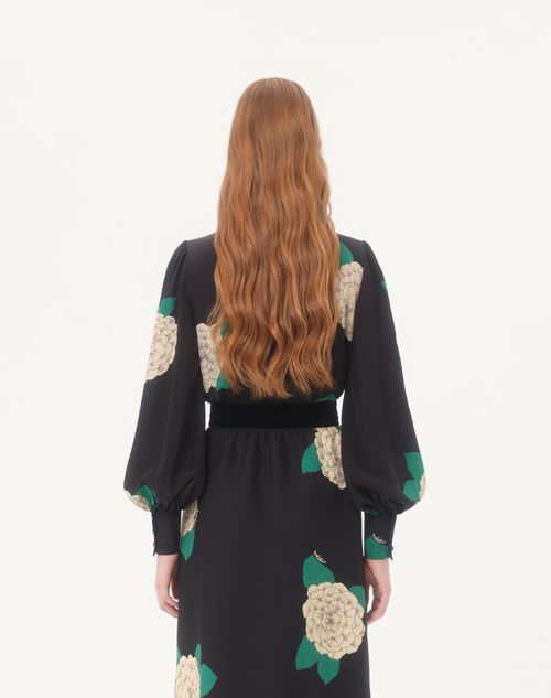 Valentino - Crepe De Chine Shirt With Apres L'hiver Print - Black/multicolor - Woman - Shirts And Tops