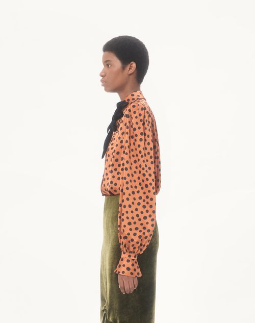 Valentino - Crepe Satin Shirt With Plus De Pois Dalmata Print - Brown/black - Woman - Shirts And Tops