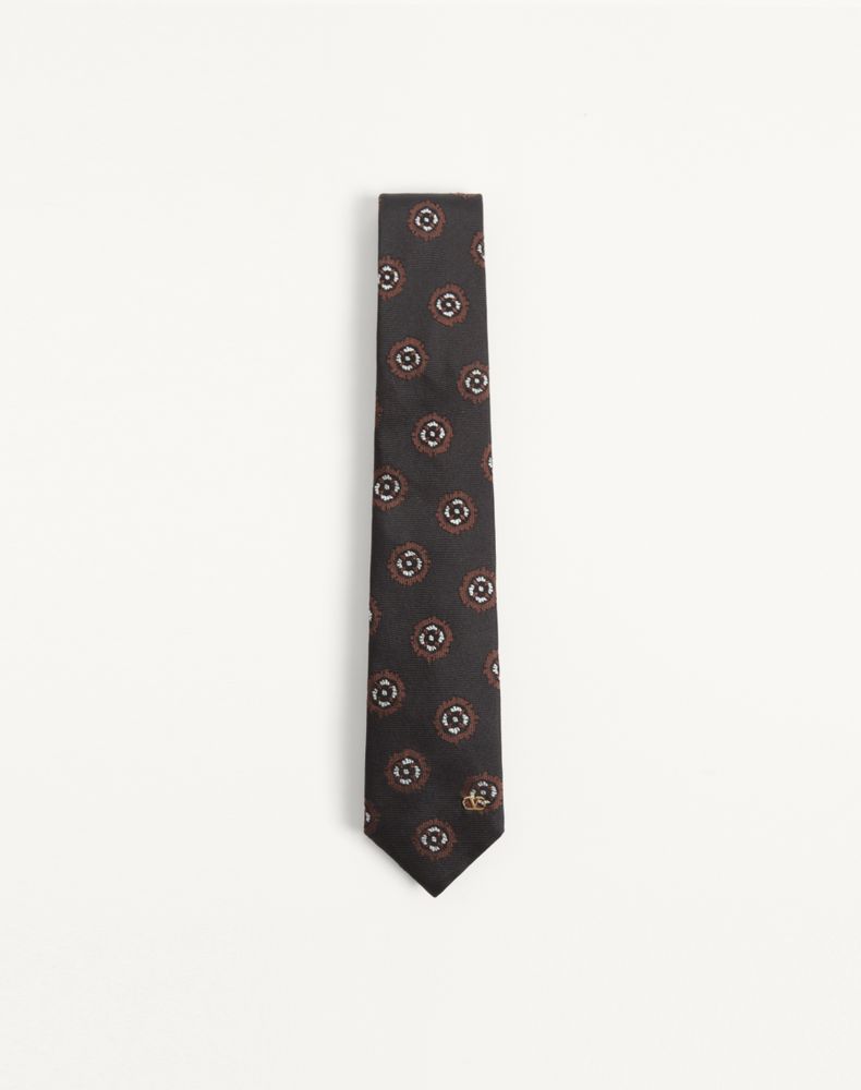 Valentino Garavani Men's Black/Multicolour Valentie Silk Jacquard Tie With Geometric Pattern Man Uni