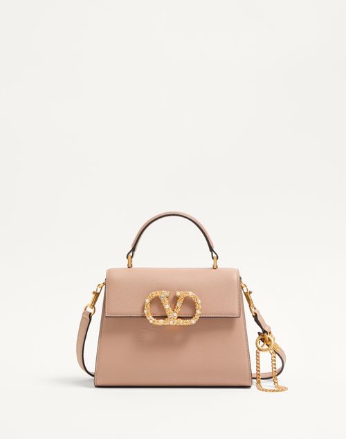 Valentino Garavani Garavani Vsling Small Handbag In Grainy Calfskin With Jewel Logo Woman Rose Canne