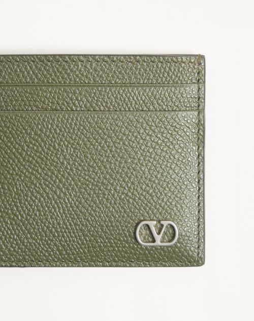 Valentino Garavani - Valentino Garavani Vlogo Signature Cardholder In Grainy Calfskin - Military Green - Man - Wallets And Small Leather Goods