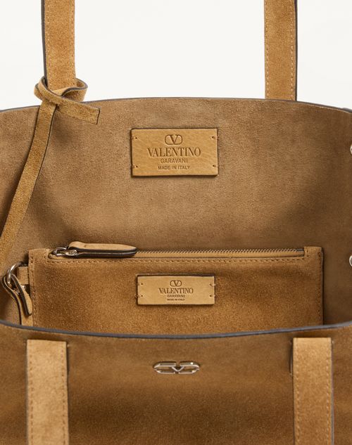 Valentino Garavani - Valentino Garavani Nellcôte Medium Suede Shopping Bag - Havana Beige - Woman - Totes