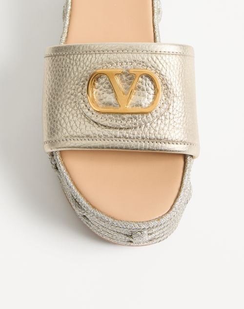 Valentino Garavani - Vlogo Signature Wedge Slide In Laminated Grainy Calfskin 60mm - Platinum - Woman - Espadrilles And Wedges