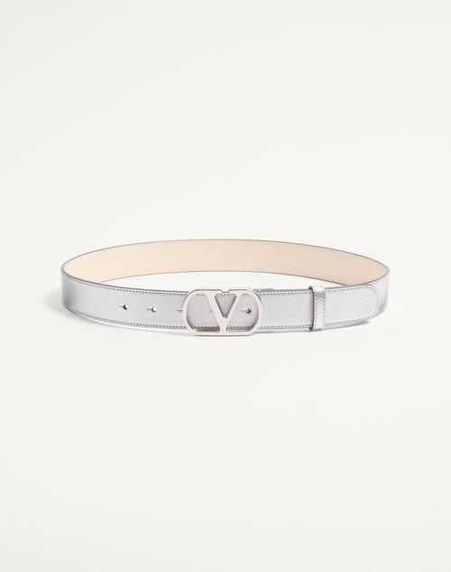 Valentino Garavani - Vlogo Signature Belt In Laminated Calfskin 30 Mm - Silver - Woman - Belts