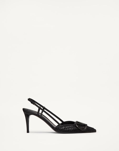 Valentino Garavani Vlogo Signature Slingback Pump In Woven Leather With 80mm Crystals Woman Black 42