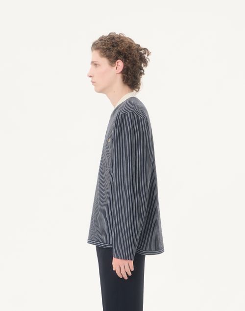 Valentino - Valentino Viscose Sweatshirt With Striped Vlogo - Navy/butter - Man - T-shirts And Sweatshirts