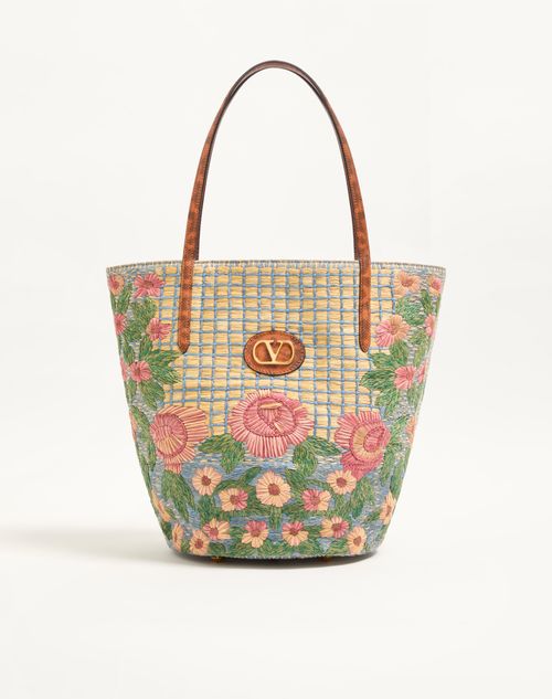 Valentino Garavani Panier De Fleurs Medium Embroidered Raffia Shopping Bag Woman  In Multi
