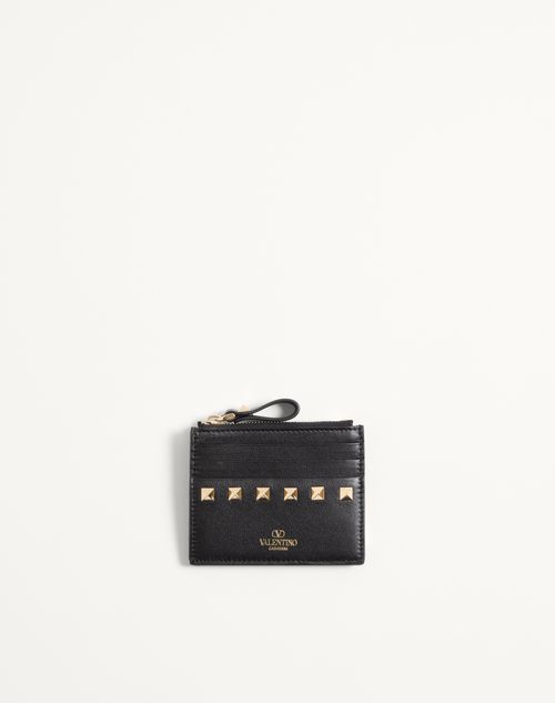 Valentino Garavani - Rockstud Calfskin Cardholder With Zipper - Black - Woman - Wallets And Small Leather Goods