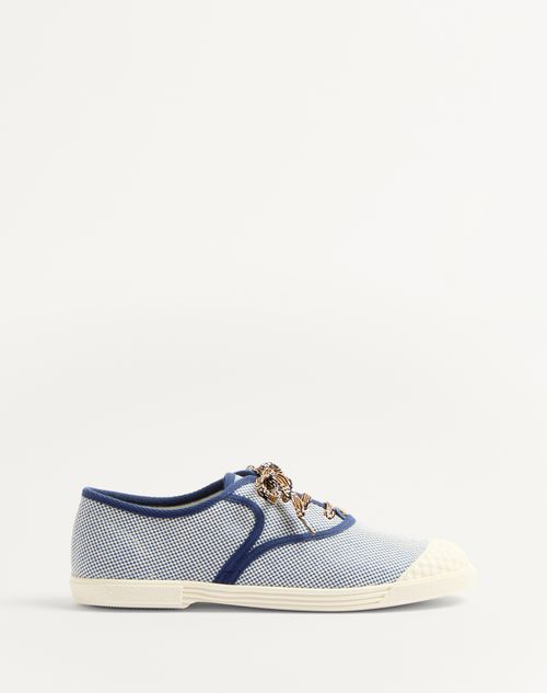 Shop Valentino Garavani Bay By Bay Fabric Trainer In White/baltic Blue