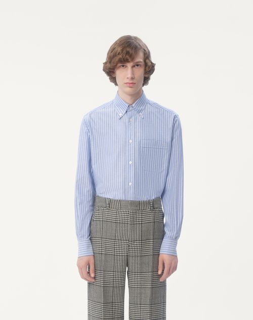 Valentino - Vlogo Embroidered Cotton Shirt - White/light Blue - Man - Shirts