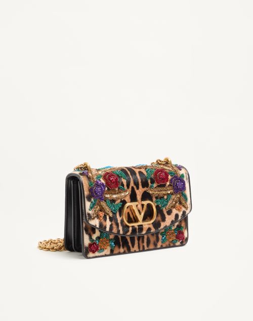 Valentino Garavani - Valentino Garavani Vain Shoulder Bag In Embroidered Pony-effect Kidskin Leather - Multicolour - Woman - Shoulder Bags