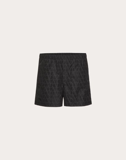 Valentino Nylon Swimsuit With Toile Iconographe Print In Black