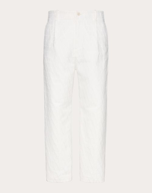 Shop Valentino Cotton Canvas Trousers With Toile Iconographe Pattern In Ivory