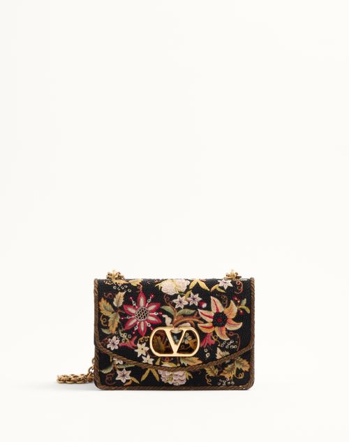 Valentino Vain Embroidered Foldover Top Shoulder Bag In Multicolour