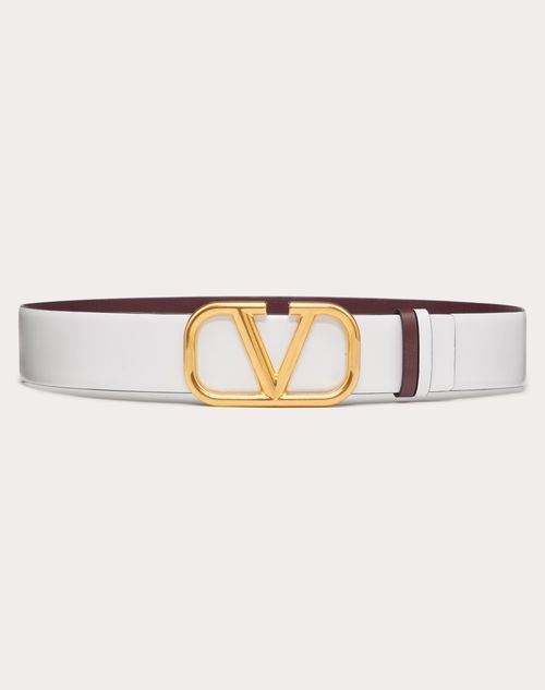 Valentino Garavani Reversible Vlogo Signature Belt In Glossy Calfskin 40 Mm Woman White 085
