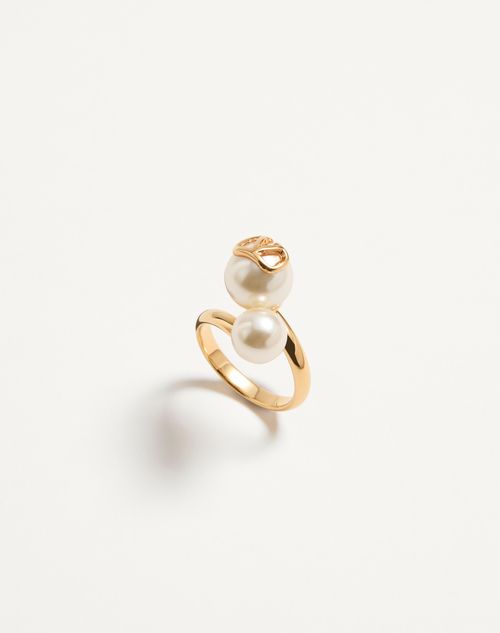 Valentino Garavani - Vロゴ シグネチャー メタル X パール リング - ゴールド/クリーム - ウィメンズ - ジュエリー