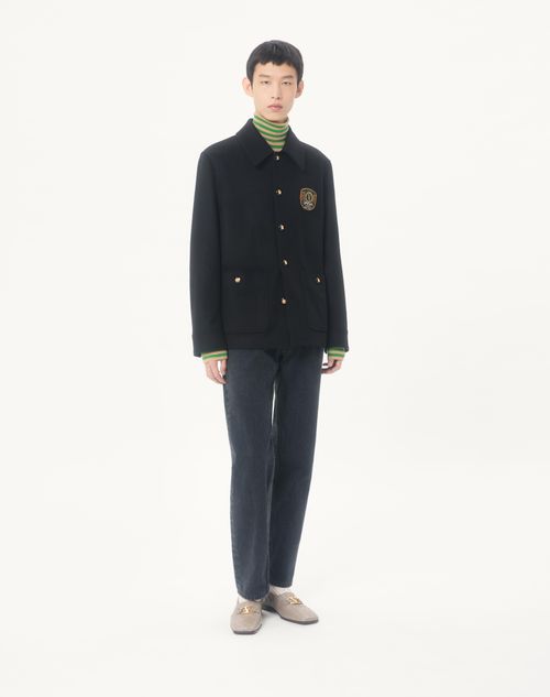 Valentino - Valentino Wool And Cashmere Jacket With Embroidered Valentino Patch - Black - Man - Outerwear