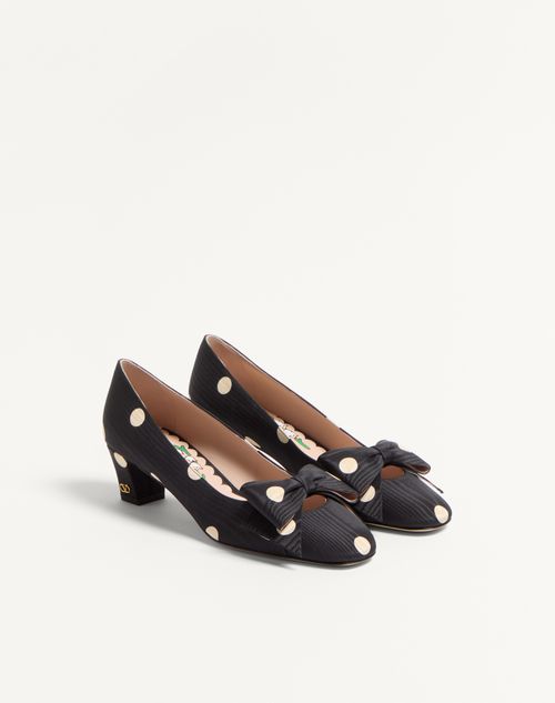 Valentino Garavani - Bowow Pump In Moiré Plus De Pois Fabric 45mm - Black/butter - Woman - Pumps