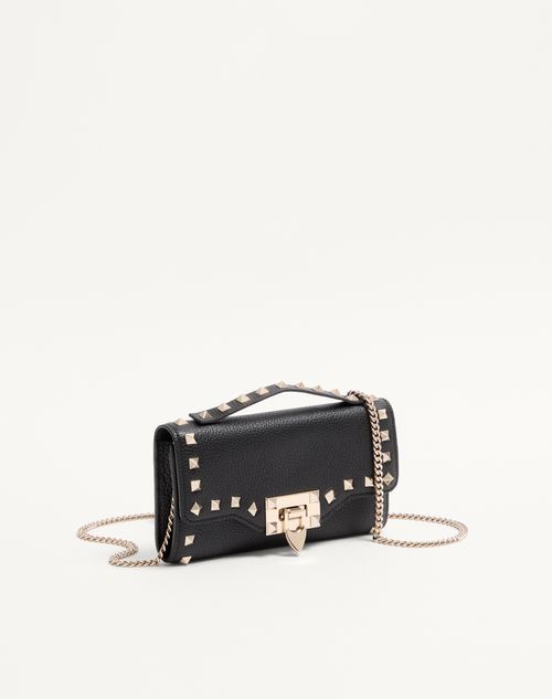 Valentino Garavani - Rockstud Grainy Calfskin Wallet With Chain Strap - Black - Woman - Wallets And Small Leather Goods
