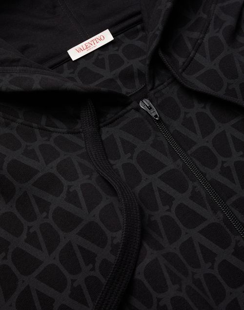 Valentino - Cotton Hooded Sweatshirt With Zipper And Toile Iconographe Print - Black - Man - T-shirts And Sweatshirts