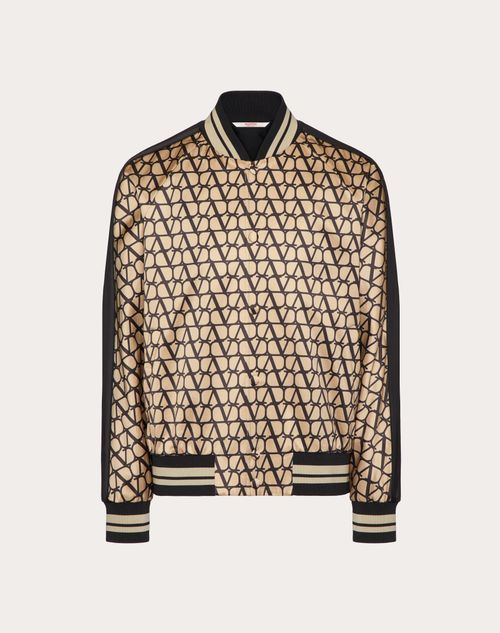Shop Valentino Viscose Bomber Jacket With Toile Iconographe Print In Beige/black