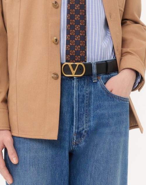 Valentino Garavani - Vlogo Signature Belt In Shiny Calfskin 30 Mm - Black - Man - Belts