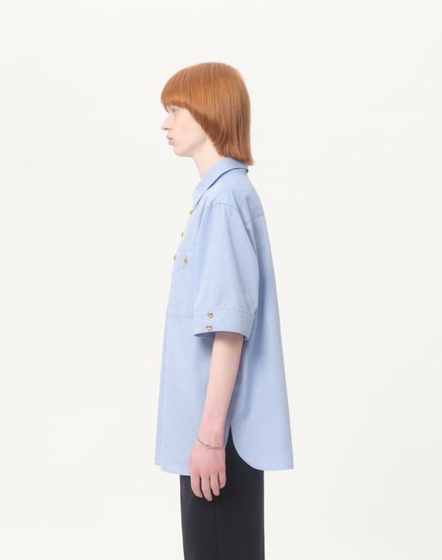 Valentino - Oxford Cotton Polo Shirt - Azure - Man - Shirts
