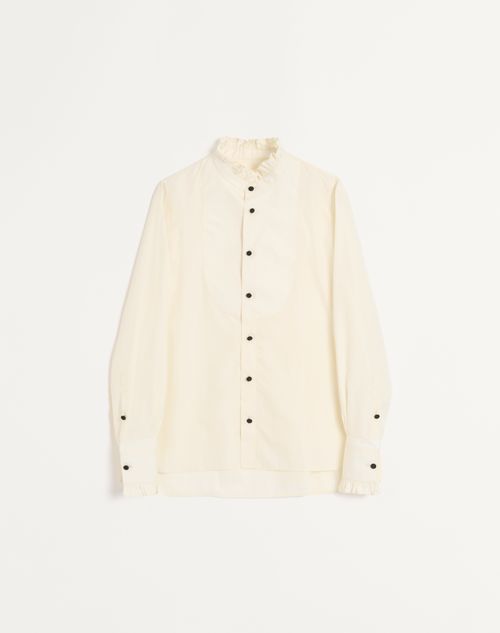 Valentino - Camicia In Popeline Di Cotone Con Plastron E Rouches - Panna - Uomo - Camicie