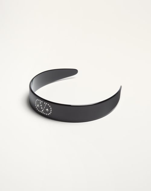 Valentino Garavani - Vlogo Signature Headband In Resin, Metal And Crystals - Black/gold/crystal - Woman - Hair Accessories